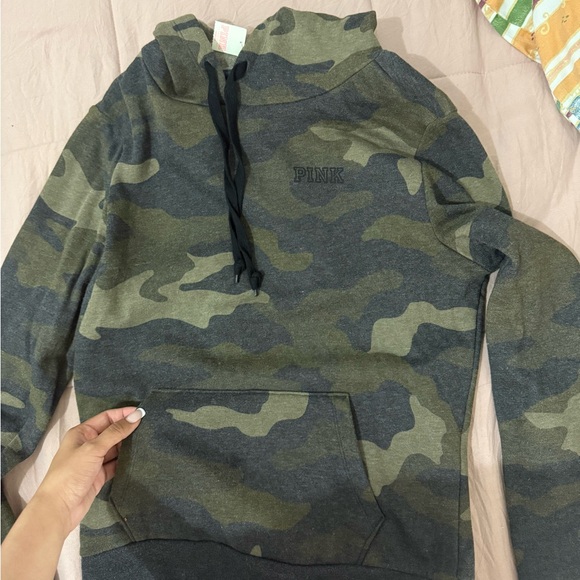 PINK Victoria's Secret Sweaters - PINK Victoria's Secret Camo Green & Black Hooded Sweatshirt